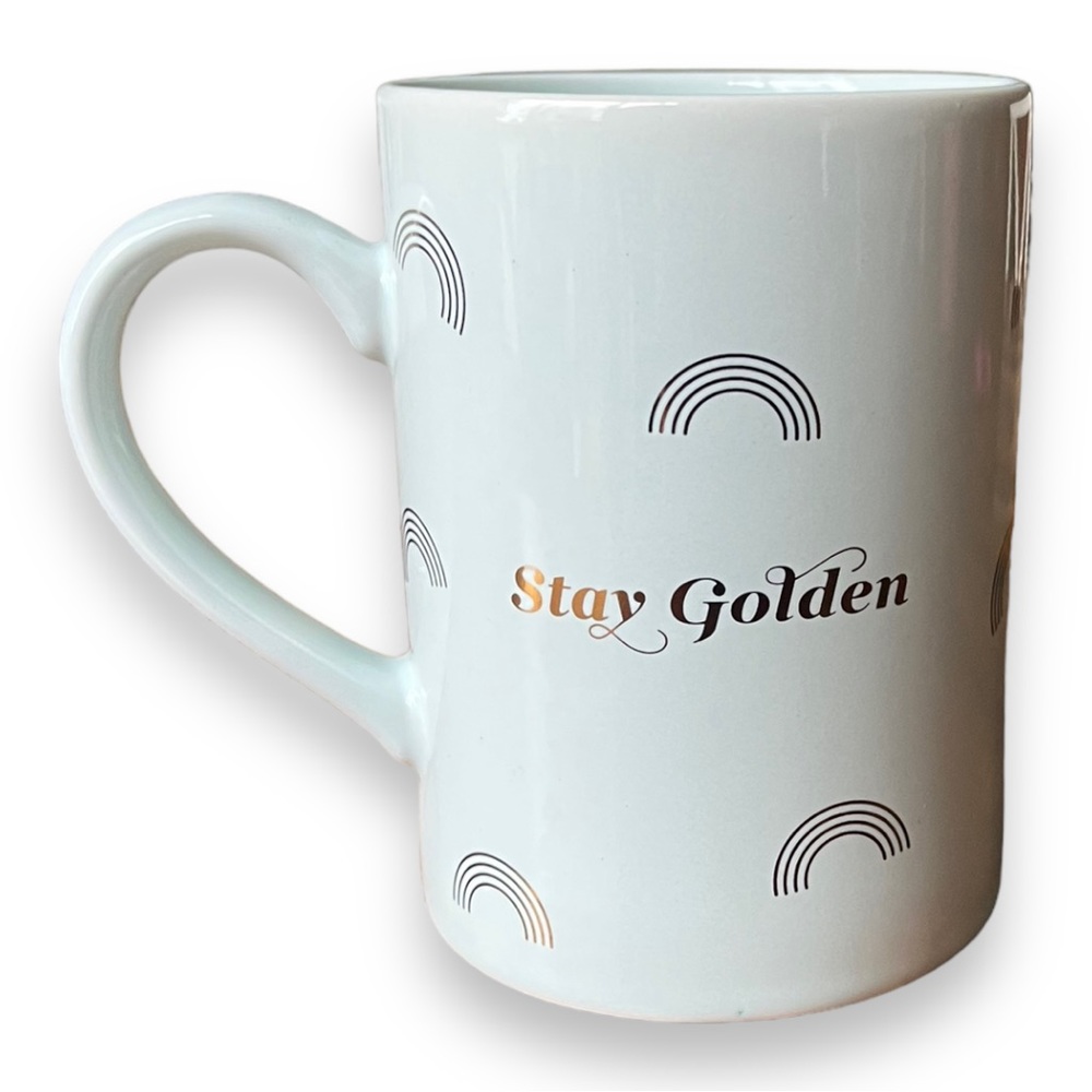 Fringe Studio Stay Golden Mug in White & Gold with Rainbows